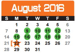 District School Academic Calendar for Dunbar Intermediate Center for August 2016