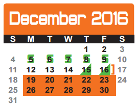 District School Academic Calendar for Options for December 2016