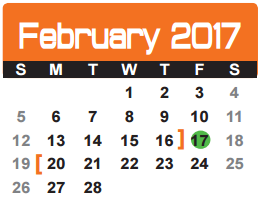 District School Academic Calendar for Dunbar Intermediate Center for February 2017