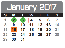 District School Academic Calendar for Options for January 2017