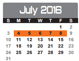 District School Academic Calendar for Bowie County Jjaep for July 2016