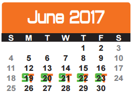 District School Academic Calendar for Bowie County Jjaep for June 2017
