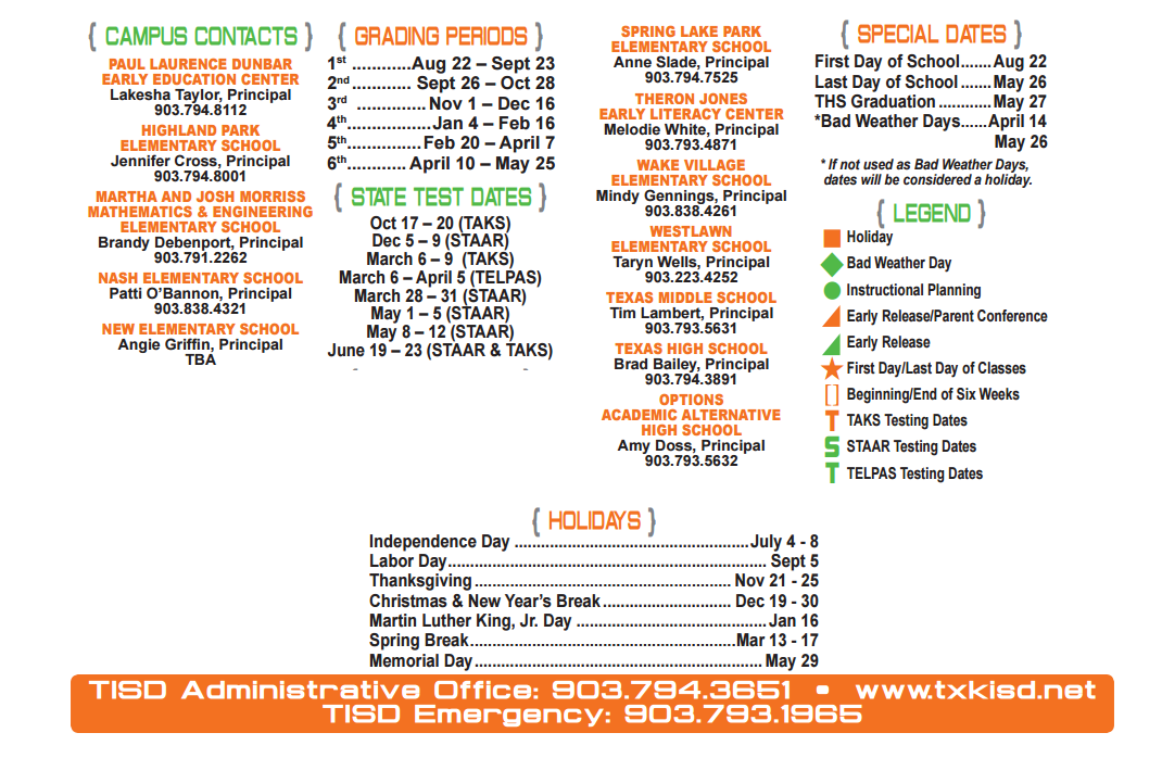 District School Academic Calendar Key for Highland Park Elementary