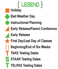 District School Academic Calendar Legend for Texas Middle School