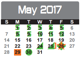 District School Academic Calendar for Dunbar Intermediate Center for May 2017
