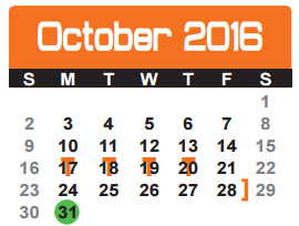 District School Academic Calendar for Martha & Josh Morriss Math & Engin for October 2016