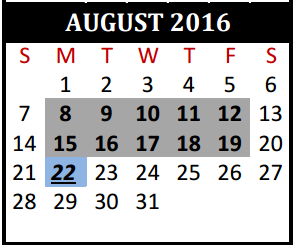 District School Academic Calendar for Beckendorf Intermediate for August 2016