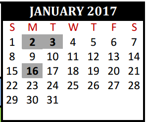 District School Academic Calendar for Beckendorf Intermediate for January 2017