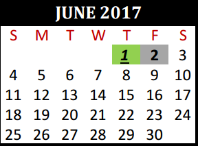 District School Academic Calendar for Tomball Elementary for June 2017