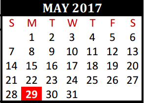 District School Academic Calendar for Tomball Alternative Education Cent for May 2017