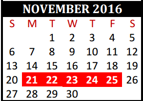 District School Academic Calendar for Tomball Elementary for November 2016