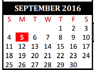 District School Academic Calendar for Tomball J J A E P Campus for September 2016