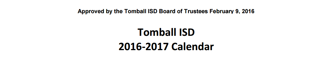 District School Academic Calendar for Tomball Elementary