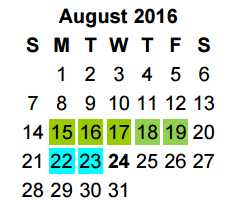 District School Academic Calendar for Jim Plyler Instructional Complex for August 2016