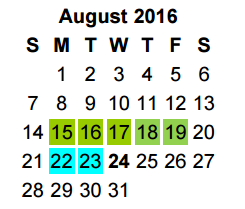 District School Academic Calendar for Camp Tyler for August 2016