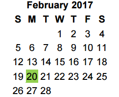 District School Academic Calendar for Jim Plyler Instructional Complex for February 2017