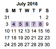 District School Academic Calendar for Jones Elementary for July 2016