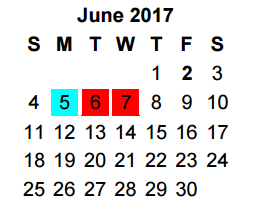 District School Academic Calendar for Jim Plyler Instructional Complex for June 2017