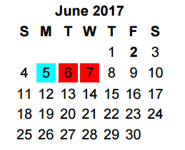 District School Academic Calendar for Boulter Middle School for June 2017