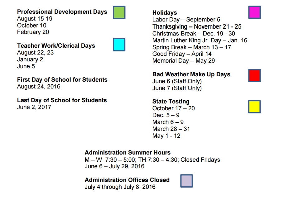 District School Academic Calendar Key for Dixie Elementary