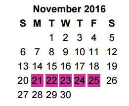 District School Academic Calendar for Jack Elementary for November 2016