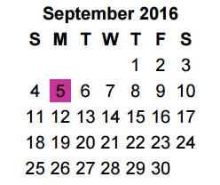 District School Academic Calendar for Austin Elementary for September 2016