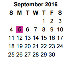 District School Academic Calendar for Jack Elementary for September 2016