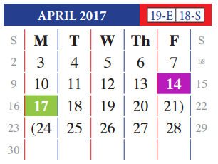 District School Academic Calendar for Juvenille Justice Alternative Prog for April 2017