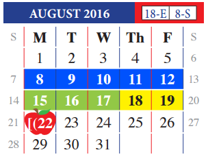 District School Academic Calendar for Nye Elementary for August 2016