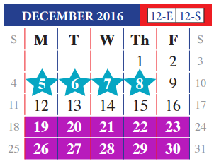 District School Academic Calendar for United Step Academy for December 2016