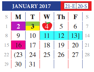 District School Academic Calendar for Henry Cuellar Elementary for January 2017