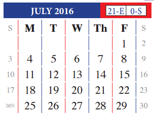 District School Academic Calendar for Juvenille Justice Alternative Prog for July 2016