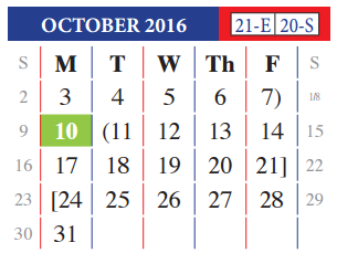 District School Academic Calendar for Juvenille Justice Alternative Prog for October 2016