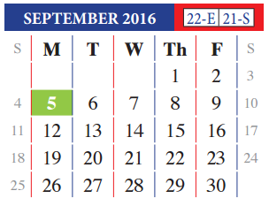 District School Academic Calendar for John B Alexander High School for September 2016