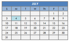 District School Academic Calendar for Lake Waco Montessori Magnet for July 2016