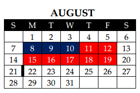 District School Academic Calendar for Shackelford Elementary for August 2016