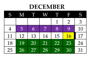 District School Academic Calendar for New Sixth Grade Campus for December 2016