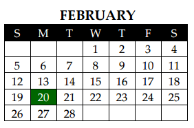District School Academic Calendar for Wilemon Ln Center for February 2017
