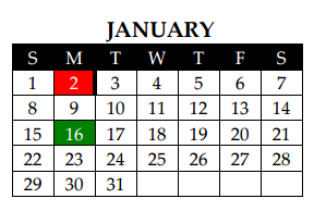 District School Academic Calendar for Wilemon Ln Center for January 2017