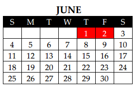 District School Academic Calendar for Wilemon Ln Center for June 2017