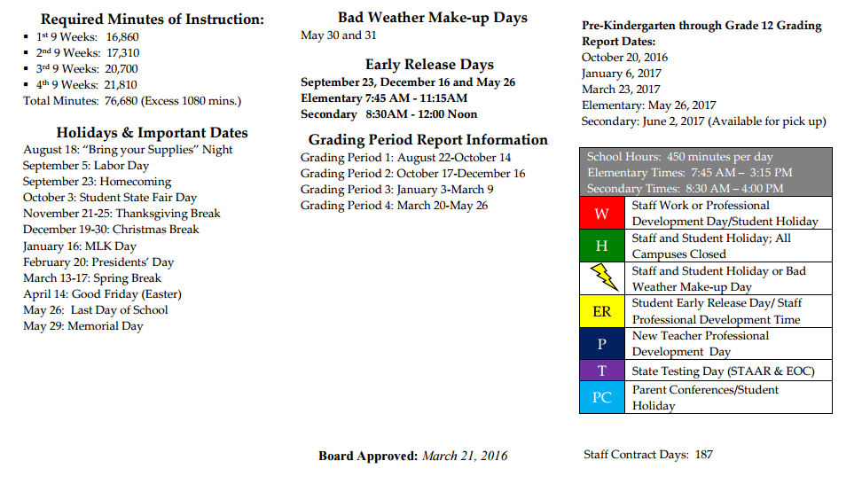 District School Academic Calendar Key for Dunaway Elementary