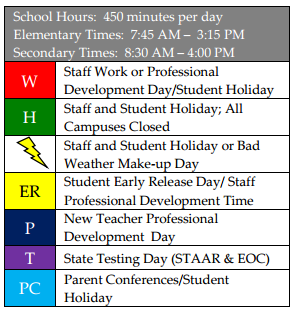 District School Academic Calendar Legend for Waxahachie High School
