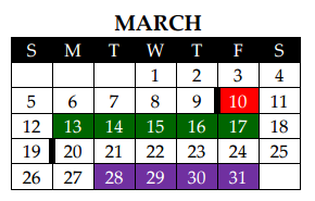 District School Academic Calendar for Wilemon Ln Center for March 2017