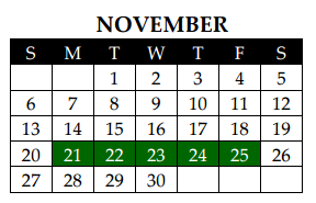 District School Academic Calendar for Waxahachie Ninth Grade Academy for November 2016