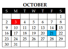 District School Academic Calendar for Shackelford Elementary for October 2016