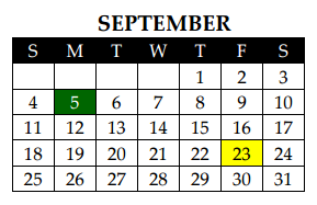 District School Academic Calendar for New Sixth Grade Campus for September 2016