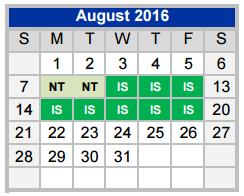 District School Academic Calendar for Crockett Elementary for August 2016