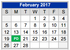 District School Academic Calendar for Hall Middle School for February 2017