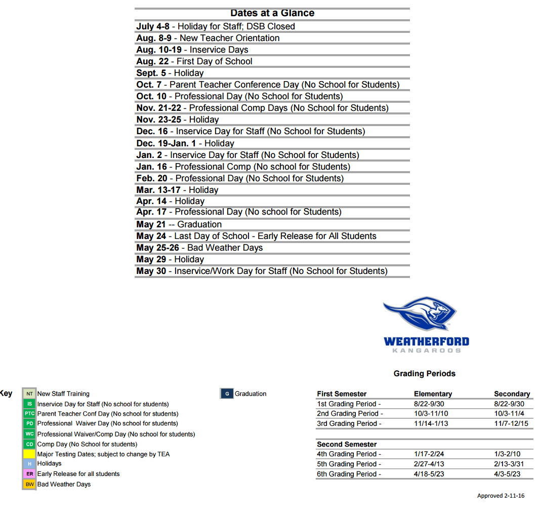 District School Academic Calendar Key for Bill Wright Elementary