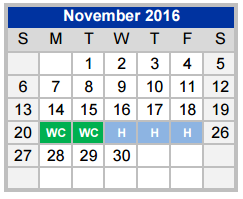 District School Academic Calendar for Weatherford High School for November 2016